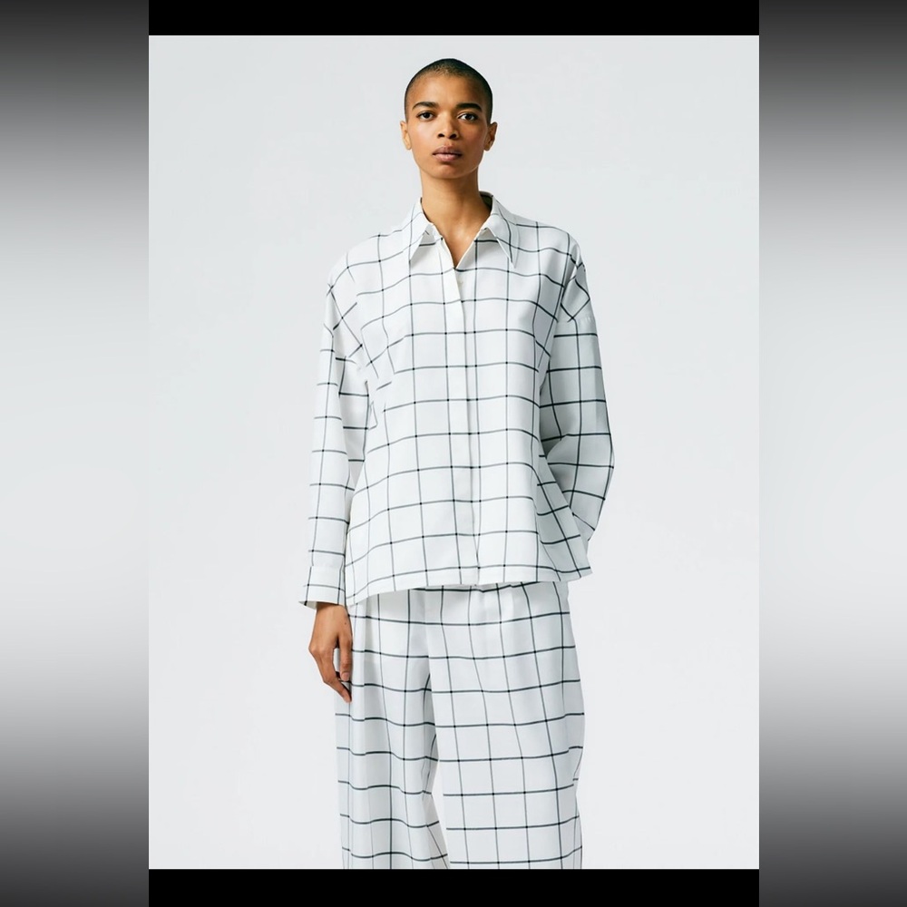 Tibi Windowpane Techy Twill Oversized Gabe Shirt - Picture 2 of 8